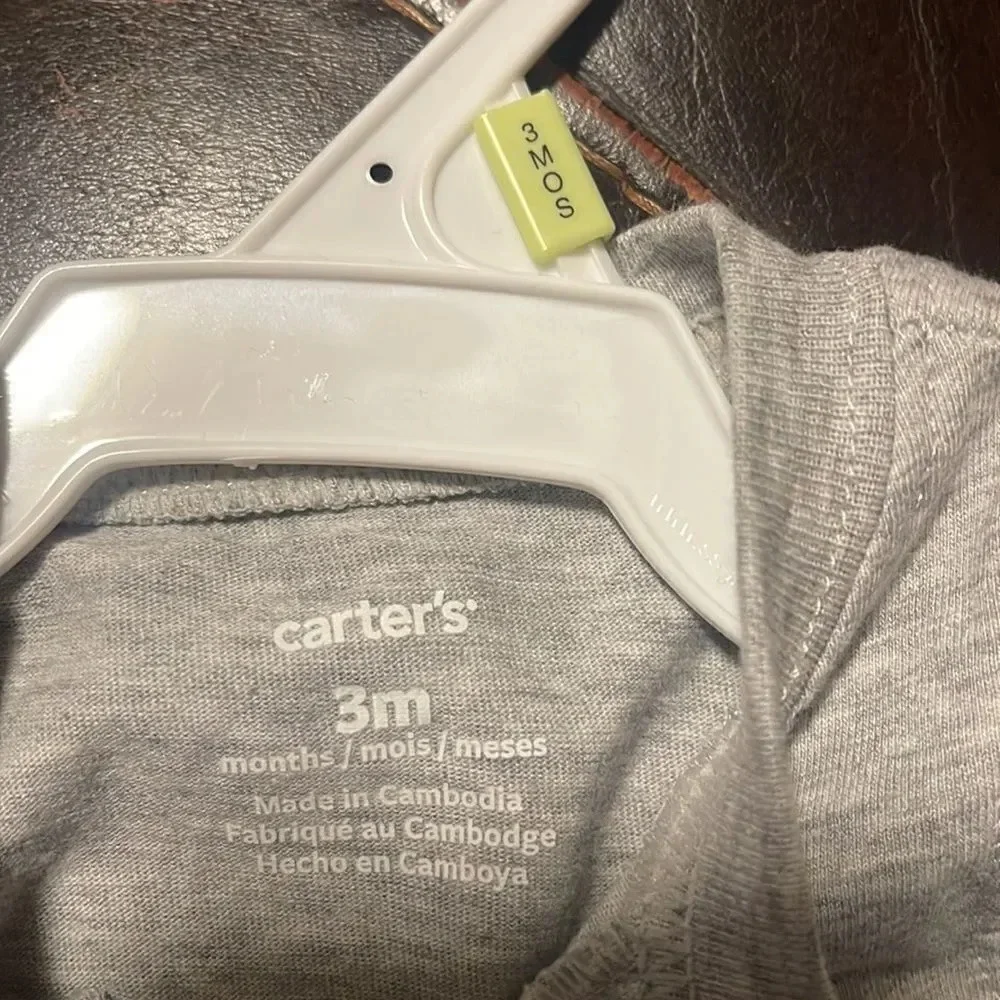 2 Carter's Baby Boys Size 3M Sleeveless Gray Jeep and Stripe Summer Romper